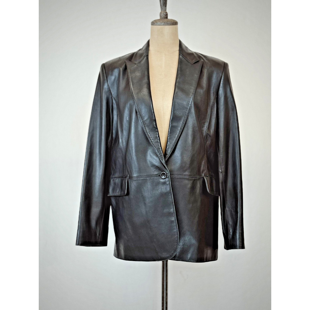 Valerie Separates Black Leather Blazer Jacket Womens LARGE #1-0160